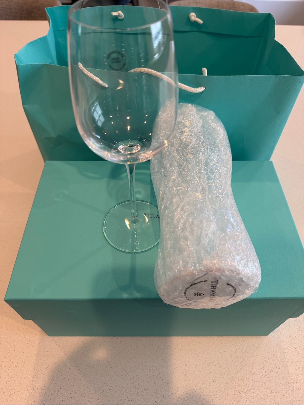 Set of 2 Tiffany & Co. wineglasses. Includes original packaging gift box and bag